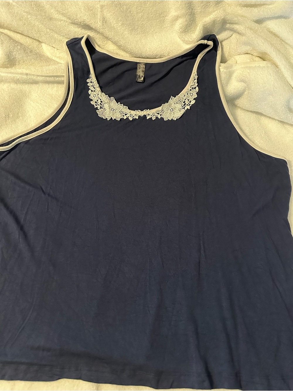 Collection B Navy Tank with Cream Lace Trim